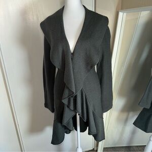 Moth Charcoal Wool Knit ruffle front sweater